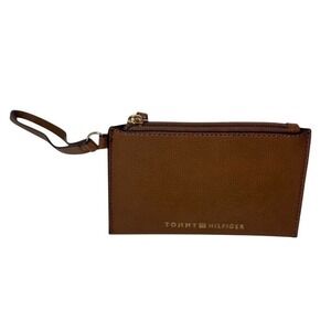 Tommy Hilfiger Brown Leather Wristlet Purse Stadium Approved Small Wallet Bag